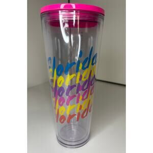 Starbucks Florida Cup Clear Acrylic Neon Pink Cold Tumbler Venti 24 oz NWT 2022